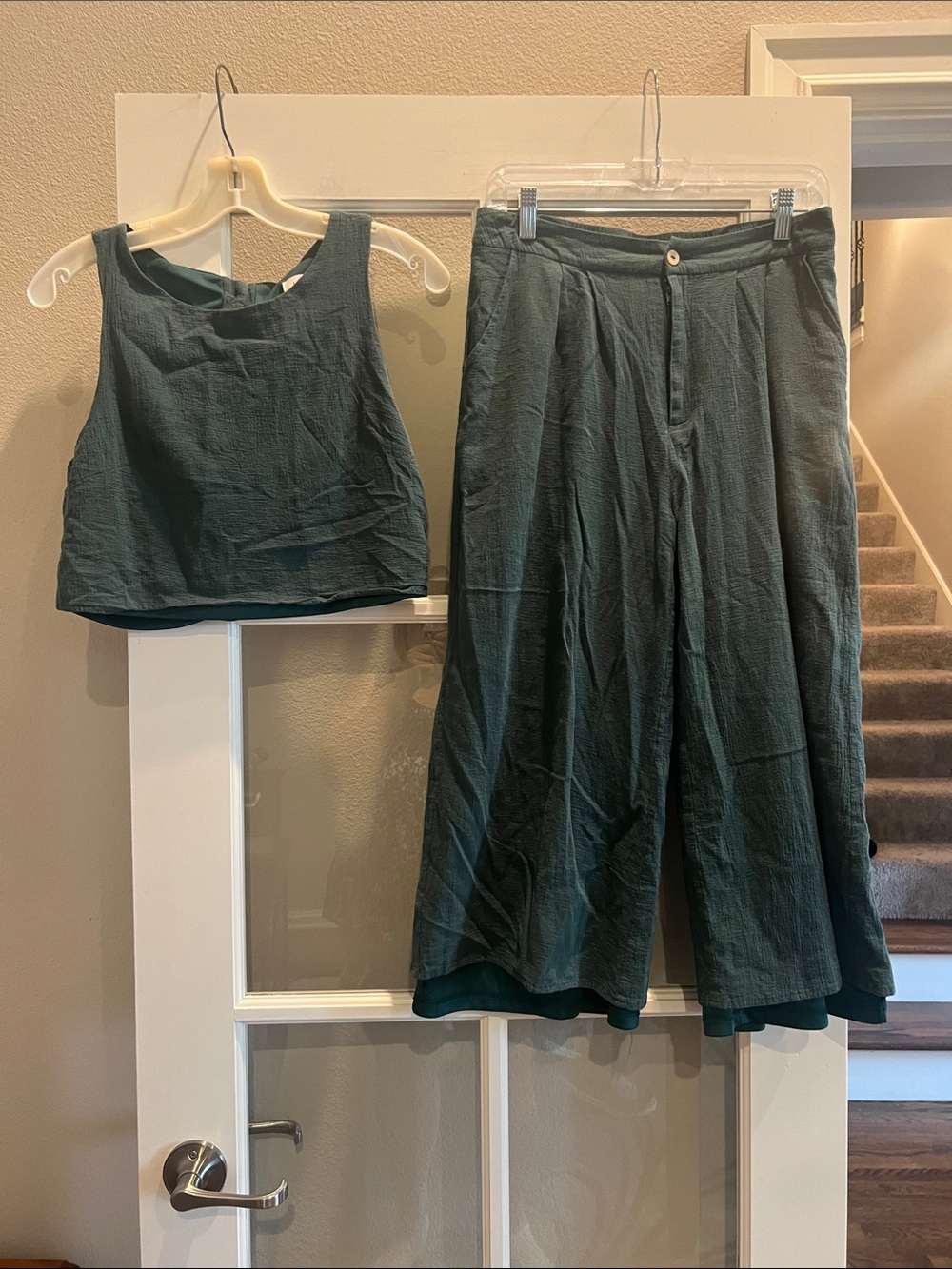 bohme Forest Green Wide-Leg Pants with Matching Cropped Tank